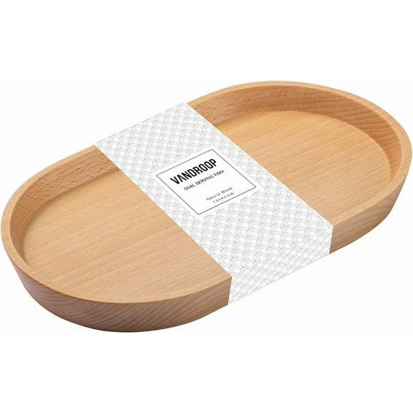 Wooden Mini Serving Tray for Parties, Tea & Coffee Table, Small Oval Wood Plate for Fruit & Snacks, Decorative Tray for Jewellery, Keys & Coins, Tray for Bathroom (Beech Wood, 7.8'4.66')