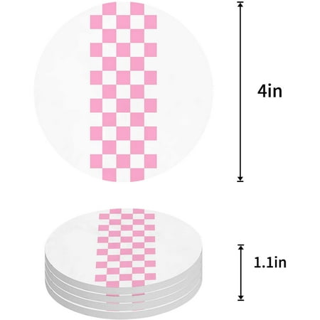 

KXMDXA Farm Classic Pink Lattice Set of 4 Round Coaster for Drinks Absorbent Ceramic Stone Coasters Cup Mat with Cork Base for Home Kitchen Room Coffee Table Bar Decor
