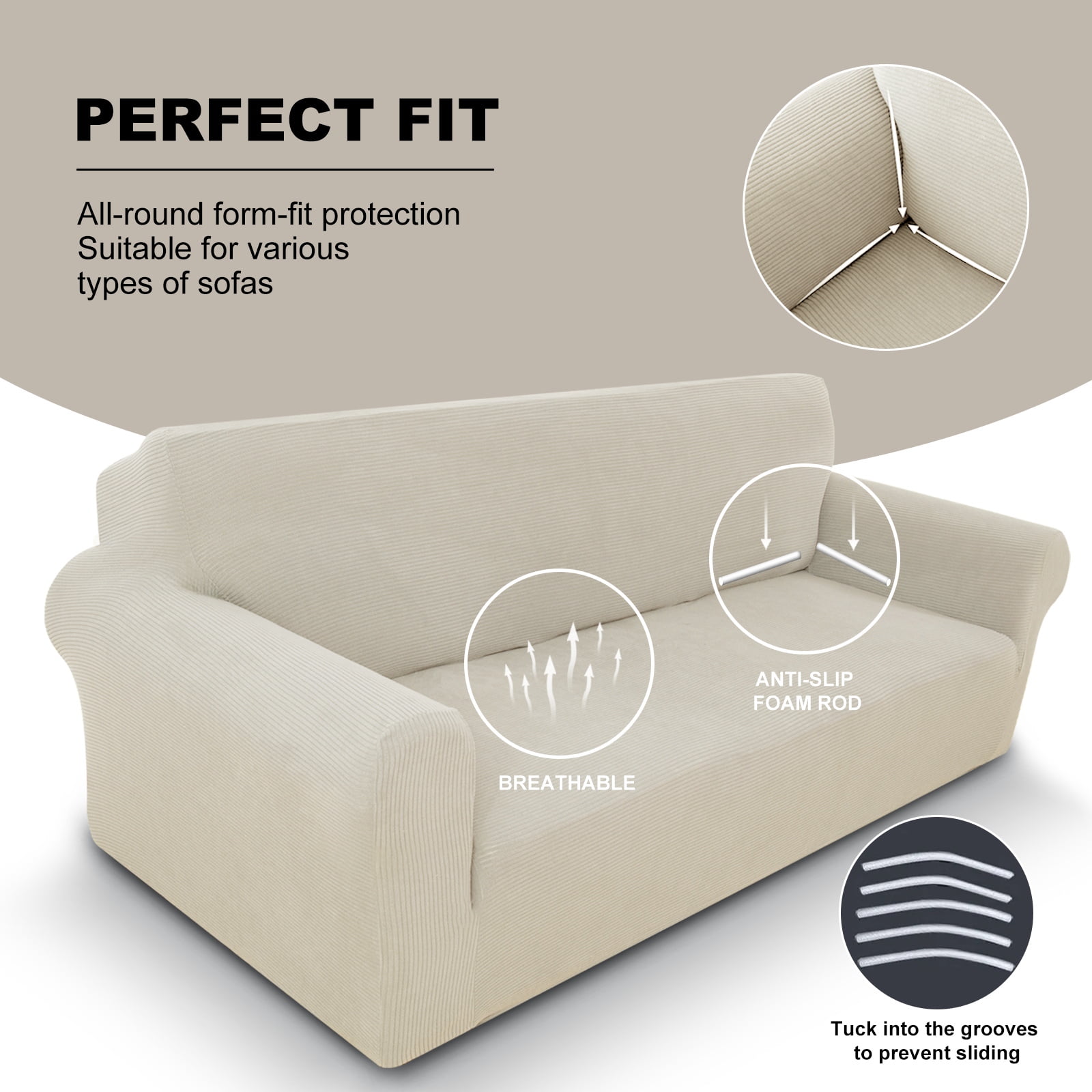 Sanmadrola Couch Covers for Dogs 100% Waterproof Sofa Covers Washable Non Slip Couch Covers Stretchable Machine Washable for Dogs Kids Pets, Beige, Sofa