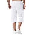 thumbnail image 4 of DYMADE Mens Summer Beach Cotton Linen Elastic Waist Mid Waist Shirring Cropped Casual Pants, 4 of 4