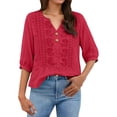 thumbnail image 4 of GZWYHT Embroidered Tops Cotton Linen Shirts，Trendy Retro Embroidered Bohemian Tops Loose Tunics Loose Fit Short Sleeve Blouses Boho Peasant Gauze Blouses Solid Color, 4 of 7