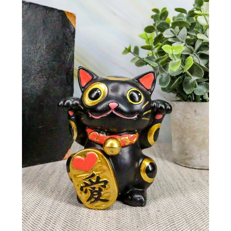 置物 maocat Black Maneki Neko Cat Collector Figurine Japanese Lucky Cat Charm