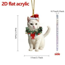 chaungfeng Cat Christmas Garland Ornaments, Acrylic 2D Flat Decorative Hanging Pendant for Tree, Wall Decor, 2.17"x3.15"