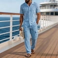 thumbnail image 2 of BVOFAR Mens Summer Beach Outfits 2 Piece Short Sleeve Button Down Shirt and Cargo Pants Sets Casual Vacation Loungewear Sky Blue XXL, 2 of 7