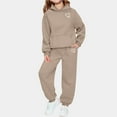 thumbnail image 3 of SGFCWSX Girls Heart Print 2 Piece Outfit Hoodie and Sweatpants Set for Kids Casual Warm Tracksuit Beige Size 11-12 Years, 3 of 5