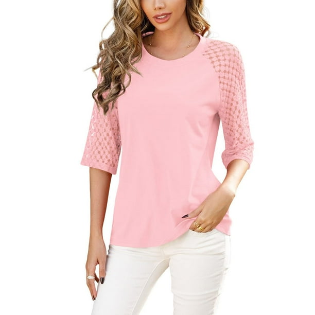 Lace three quarter sleeve top cheap