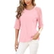 thumbnail image 2 of Blusa de manga 3 cuartos de encaje de verano Ticfox Color sólido Cuello redondo Tops casuales Rosa XXL, 2 of 5