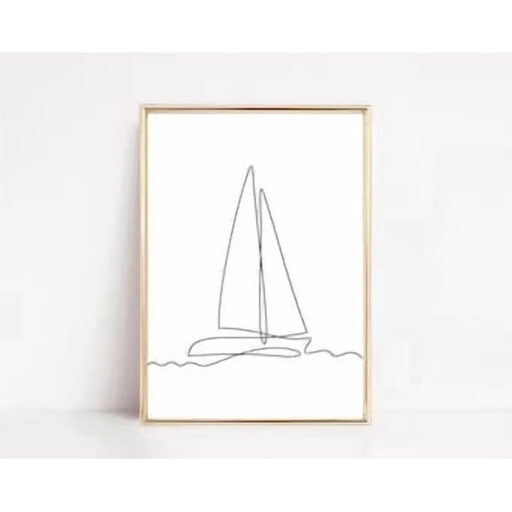 Sailboat Sailing One Line Drawing Wall Art Poster Poster, Poster Only