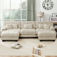 thumbnail image 4 of FFH Cloud Sofa Sectional, 133.8" Oversized 3 Seater Sofa for Living Room, Modern U Shaped Sofa with Deep Seat (Chenille Light Coffee, 3 Seater with 2 Ottomans), 4 of 11