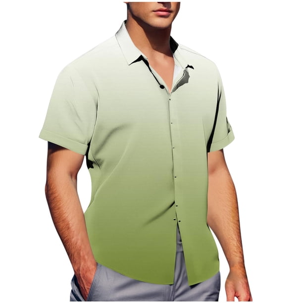 Mens Casual de Manga Corta Botón Abajo Camisas de Impresión Turndown Cuello Botón Camisa Poliéster, Moda de Verano Superior para Hombres Al Aire Libre