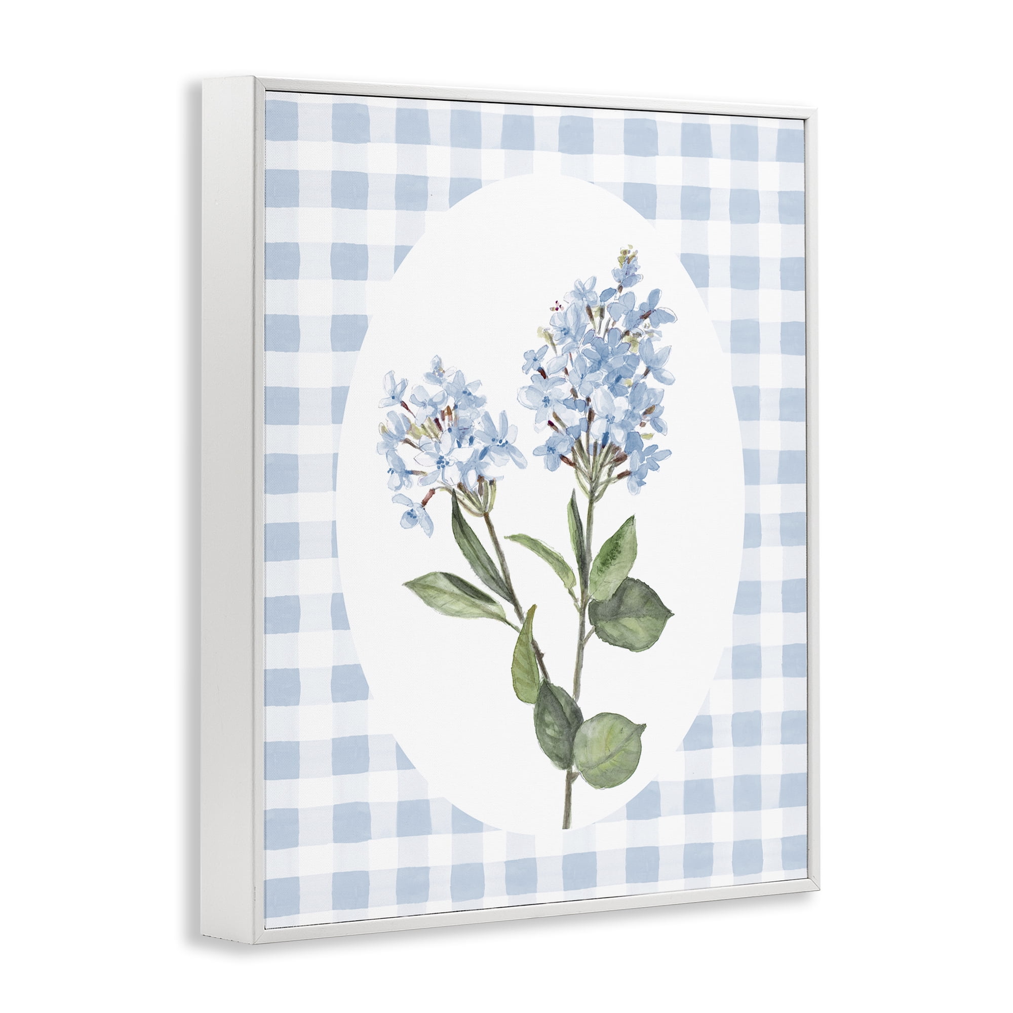 Stupell Industries Blue Checkered Blooms White Framed Giclee Art, design by Lanie Loreth