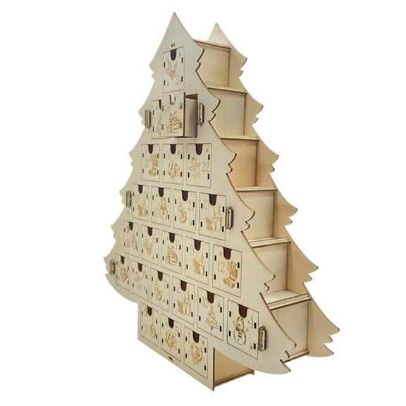 Pekkaxy Wooden Christmas Tree Advent Calendar, Unfinished Countdown Calendar with Drawers DIY Decoration