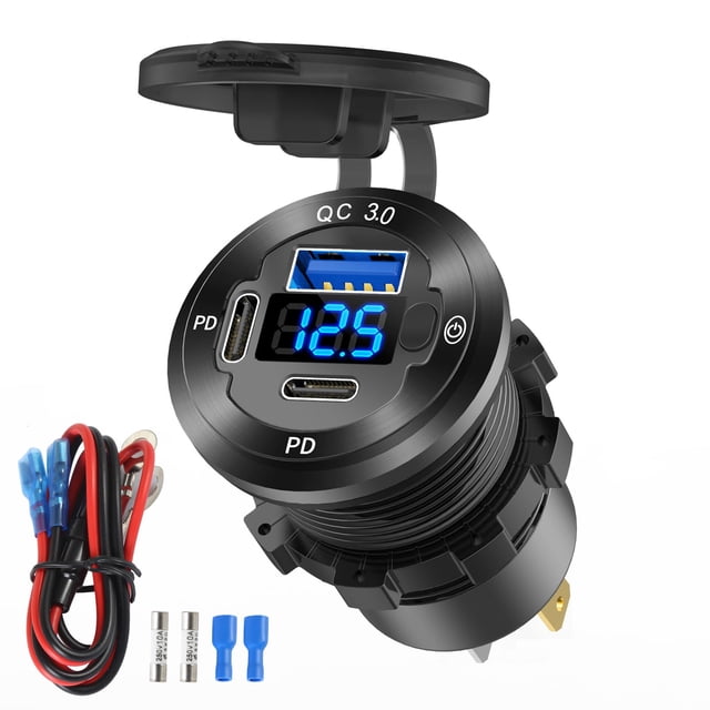 Enchufe para cargador de coche, 12 V, salida USB, 3 puertos, 78 W, PD, USB C, QC3.0