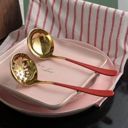 

Fall Home Decor Indoor Cooking Spoons Pasta Strainer Golden Stainless Steel Thickened Long Handle Colander Soup Spoon Hot Pot Household Kitchen Stirring Spoons