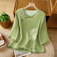 thumbnail image 2 of Busydd Spring Tops for Women M-2XL Trendy Solid Color Embroidered Womens Tops Casual Peasant 3/4 Length Sleeve Summer Tops Comfy Round Neck Button Going Out Tops Blouses, 2 of 9