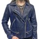 thumbnail image 1 of Chamarra de piel azul estilo biker cruzada para dama Castelli Leather Authentic Elizabeth Biker cruzado, 1 of 4