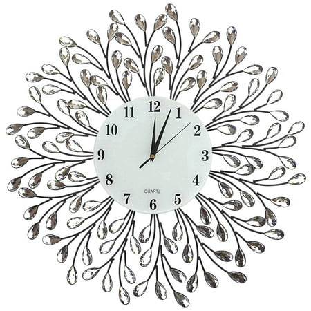 LuLu Decor, 25” Vine Decorative Metal Wall Clock, White Glass Numbers Dial 9.5”, Crystal Accent Clock Living Room & Bed Room (White Lines)