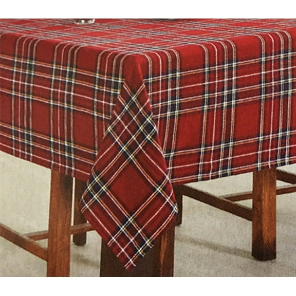 Christmas Santa Workshop Plaid Tablecloth Red Blue Yellow Winter Wonder (60 Round)