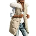 thumbnail image 6 of Uaswgudfs Women's Long Puffer Vest with Removable Faux Fur Collar, Sleeveless Winter Jacket with Pockets - Casual Outerwear Brown M, 6 of 9