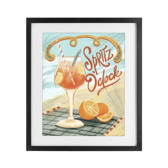 Stupell Industries Eclectic Spritz O'Clock Citrus Cocktail Black Framed Print Under Glass, 13 x 16, by Connie Summers