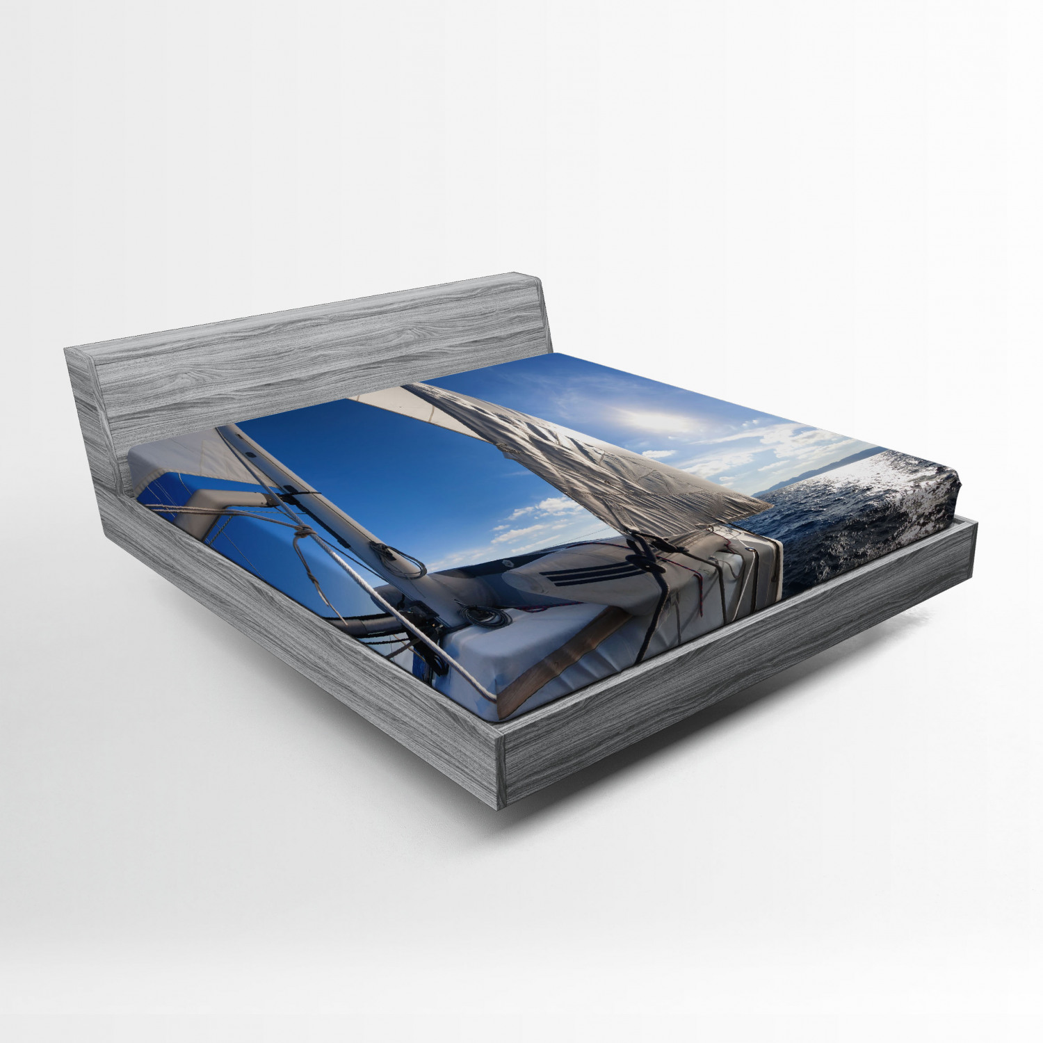 Sailboat Fitted Sheet, Sailing Boat in the Sea Maritime Speedy Beaming