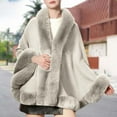 thumbnail image 4 of Women Faux Fur Shawl Fashion Comfy Stretch Fluffy Fuzzy V Neck Open Front Cape Trendy Lightweight Winter Warm Blankets, 4 of 5