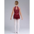 thumbnail image 3 of YiZYiF Kids Girls Shiny Tassel Jazz Latin Dance Dress Leotard Keyhole Back Lyrical Dance Costume Burgundy 12, 3 of 7