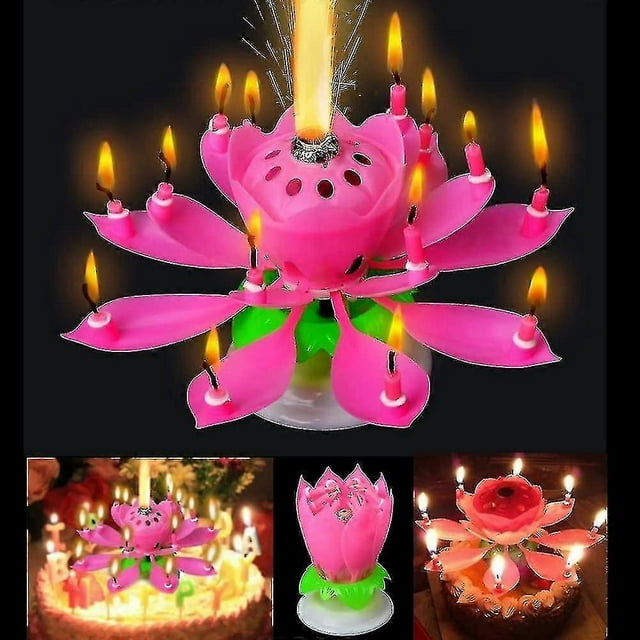 3pcs Set Of The Amazing Two Layers With 14 Small Candles Lotus Happy Birthday Spin Singing Romantic Musical Flower Party Light Intelligent Decorativel