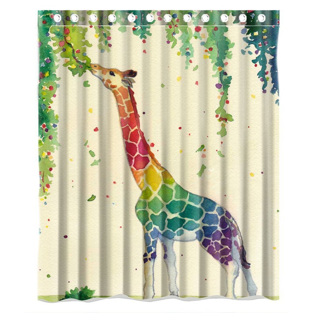 GreenDecor Colorful Giraffe Waterproof Shower Curtain Set with Hooks