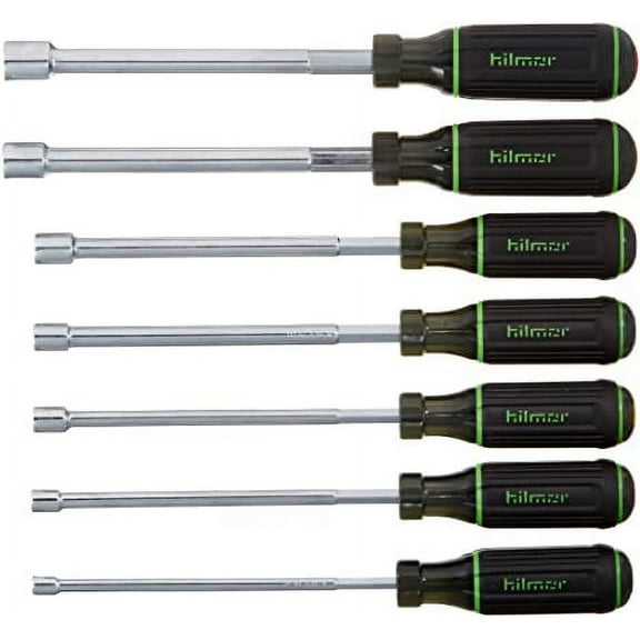hilmor 1839075 6" Shaft Magnetic Nut Driver 7 Piece Set, Black
