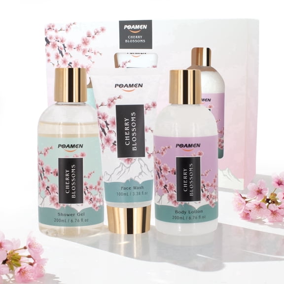 Poamcn Bath and Body Gift Set,Home Spa Gift Kit for Women,Japanese Cherry Blossom Scent,3 Piece