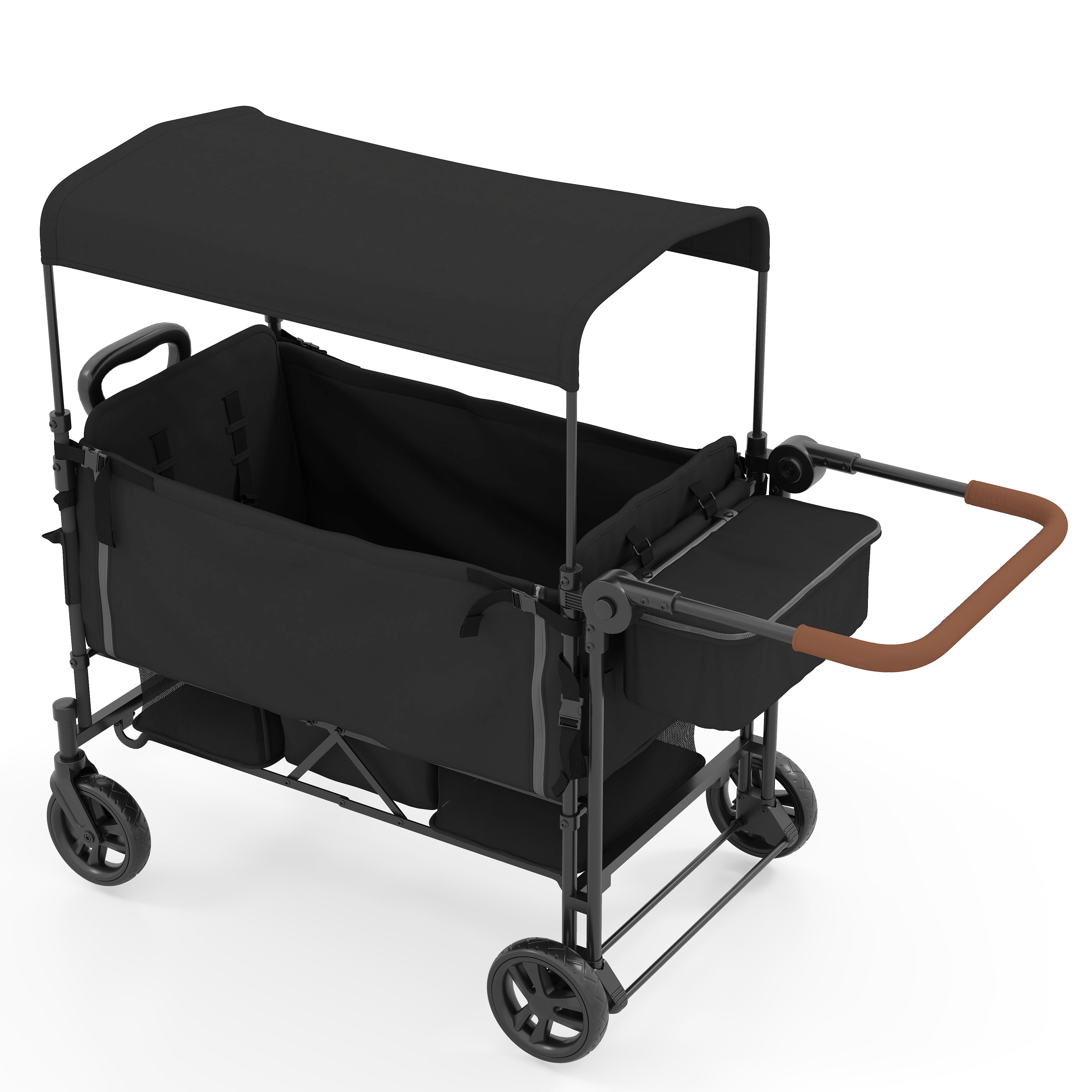 2-Seater Wagon Stroller with 5-Point Safety Harness, Adjustable Canopy, Push-Pull Handles, 7-Level Height Adjustment, Foldable Frame for Kids 6-36 Months