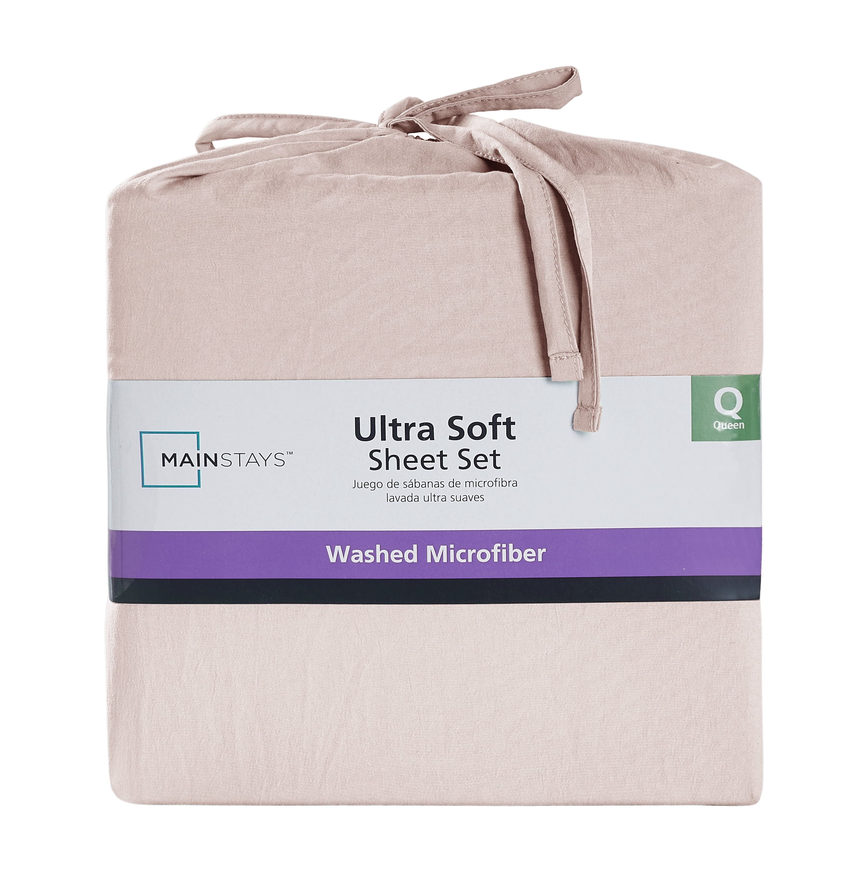 Mainstays Washed Ultra Soft Microfiber Bed Sheet Set, King, Pink Blush, 4 Piece