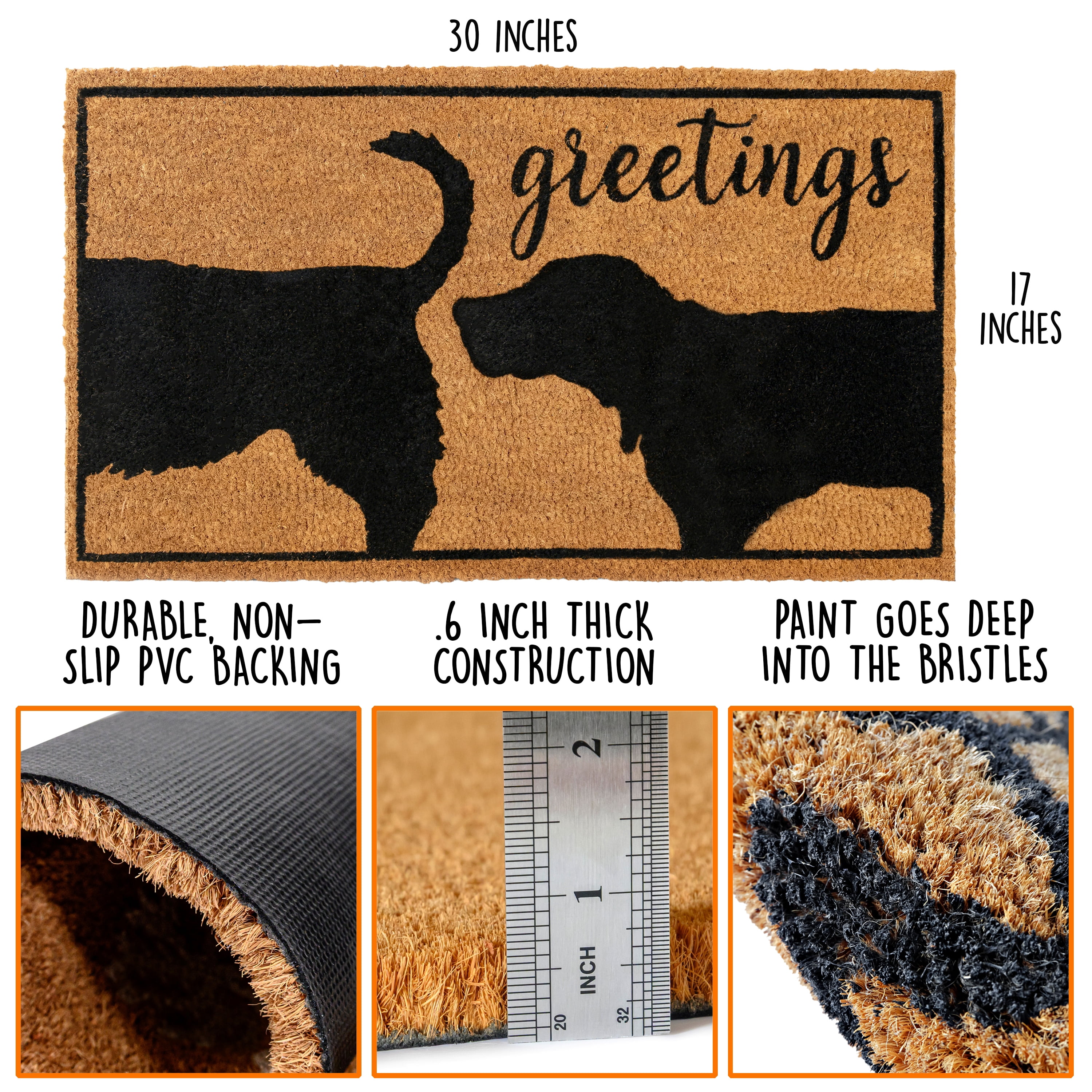 MAINEVENT Funny Dog Greetings Doormat 30x17 Inch, Outdoor Welcome Mat for Outside