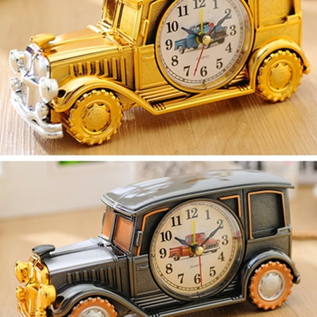WEAVILUX 1Pcs Classic Car Shape Golden Desk Alarm Clock for Bedroom Office Time Display