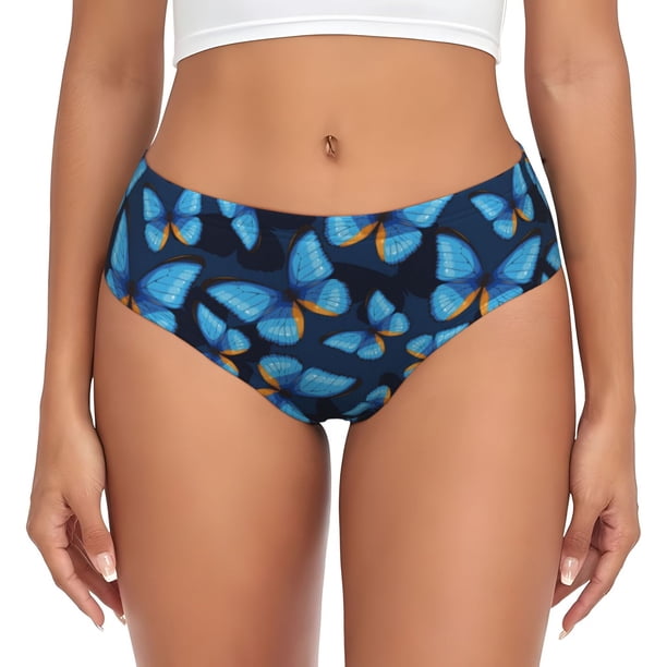 Fotbe Blue Butterfly Calzones Estampados para Mujer – Ropa Interior de Algodón, Cómoda, Suave y Elástica-Medium