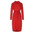 thumbnail image 6 of Ygbgbb Women's New Solid Color Sexy Bag Arm Cardigan Long Sleeved Shirt Waist Cinching Dress (Red,M), 6 of 6