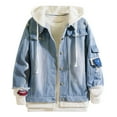thumbnail image 2 of Men Casual Denim Hooded Jacket Workwear Fake Two Pocket Jacket Coat, 2 of 8
