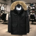 thumbnail image 6 of Men Down Jacket with Multiple Pockets Hooded Faux Fur Trim Long Sleeve Windproof Design Outdoor Coat Zipper Placket Cargo Down Coat, 6 of 8
