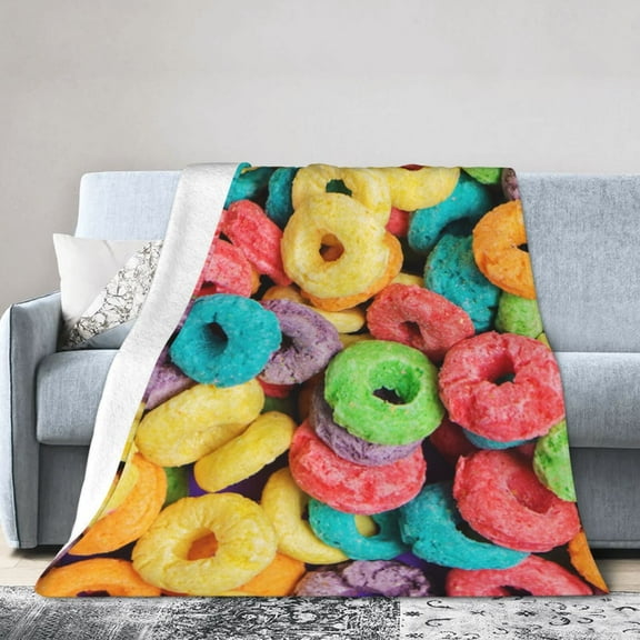 Fruit Hoops Cereal Blanket Gifts For Kids Adults - Lightweight Throw Blanket For Bedroom Living Room Decor Soft Fuzzy Fleece Cozy Plush Bed Couch 80"X60"