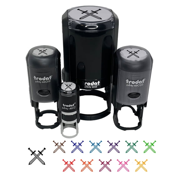 Crossed Swords Battle Icon Self-Inking Rubber Stamp Ink Stamper - Black Ink - Mini 1/2 Inch