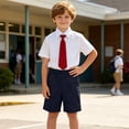thumbnail image 2 of ShomPort Boys School Uniform Outfits Pull on Flat Front Shorts Short Sleeve Button down Shirt with Tie 3-14 Years, 2 of 7