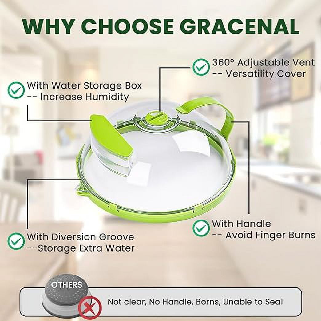 GreenELevate Microwave Splatter Cover, 10 inch Microwave Cover for Food,  Clear Diamond Shape Microwave Cover Lid with Handle and Water Storage Box  for