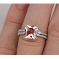 thumbnail image 3 of 2.25 Carat 6mm Princess Cut Peach Pink Morganite And Diamond Moissanite Engagement Ring Wedding Bridal Set With 18K White Gold Plating, Promise Ring, Anniversary Ring, 3 of 3