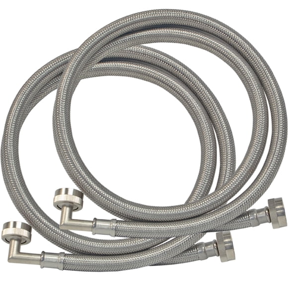 Eastman 41066 Stainless Steel Washing Machine Hose with 90 Degree Elbow, 3/4" X 3/4", 1 Pair