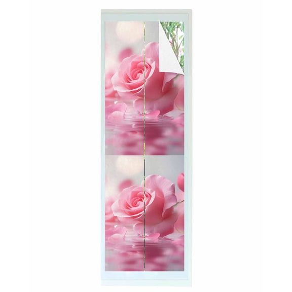 Window Privacy Film Pink Rose Fantasy Stained Glass Window Film Decorative Sun Block Window Cover Elegance Floral Romantic Reflection Window Clings Static Adhesive Sticker for Bathroom 23.6"x78.7"