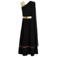 thumbnail image 4 of TiaoBug Kids Girls Roman Toga Dress One Shoulder Metallic Tunics Overlay Chiffon Shawls Maxi Gowns for Themed Parties Black 8, 4 of 5