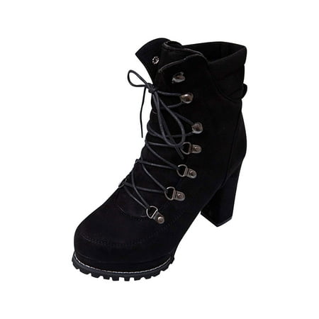 

Boots for Women Autumn Winter Women Thick Heel High-heel Lace-up Ankle Boots