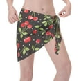 thumbnail image 2 of Wukai Sweet Red Cherry Women’s Short Sarongs Beach Wrap Bikini Bottom Short Skirt Chiffon Scarf for Swimwear, 2 of 4