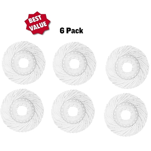 6 Pack Spin Mop Replacement Head for Hurrica, Mopnad, Casabel and Other Standard Size Spin Mop Systems, Cleaning,Microfiber Spin Mop Refills